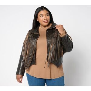 American West Women's Plus Sz Jacket 20 T Fringe Leather Brown A659713